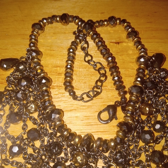 Vintage Chico's BoHo Bibb Necklace style Gold silver brown glass mix metals bead - Picture 11 of 16